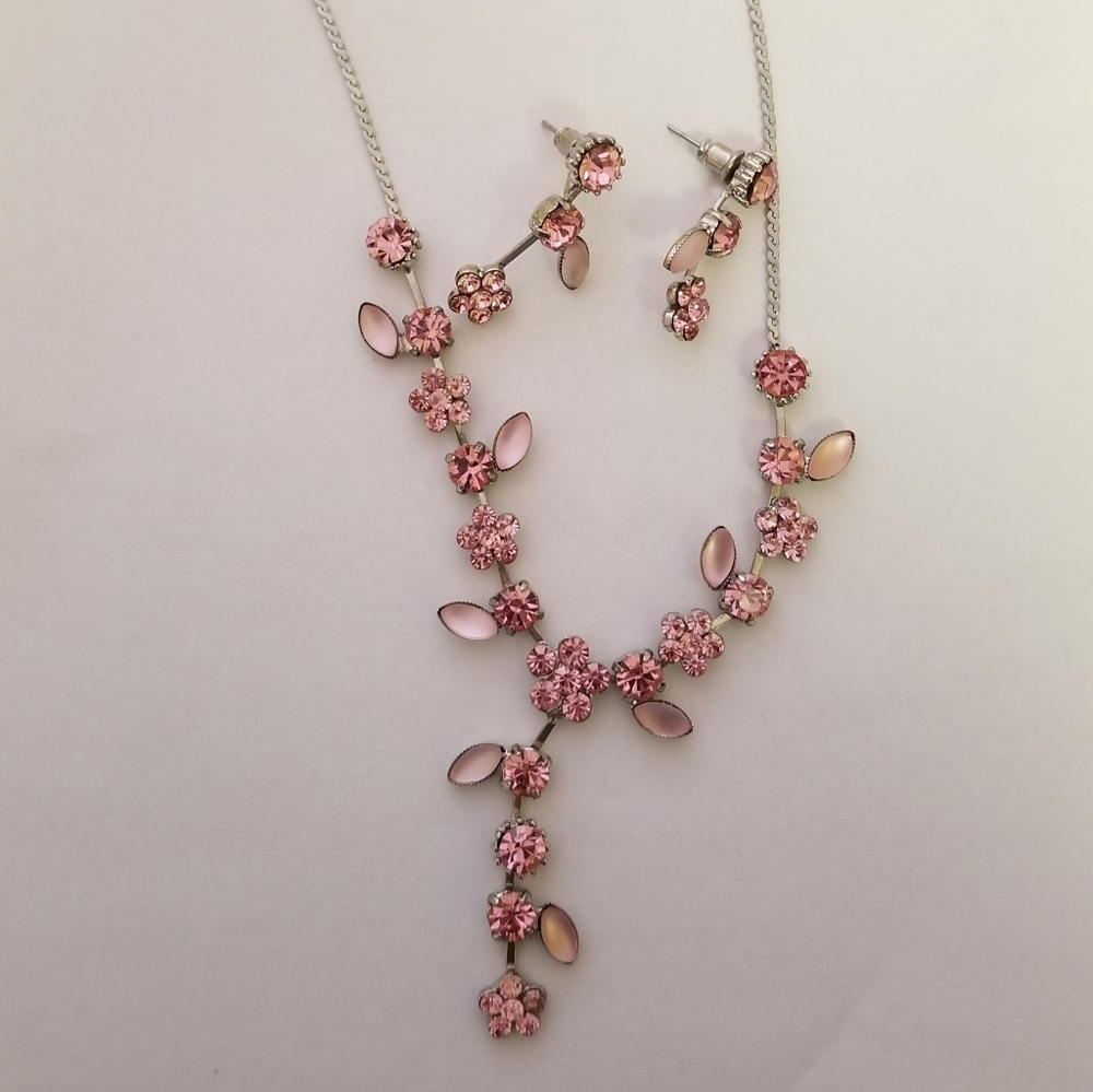 Cute pink necklace and earrings set